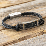 Black Stardust Bracelet with Braided Leather Band