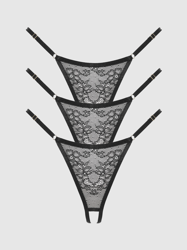 Chiara Crotchless Lace Thong 3 Pack