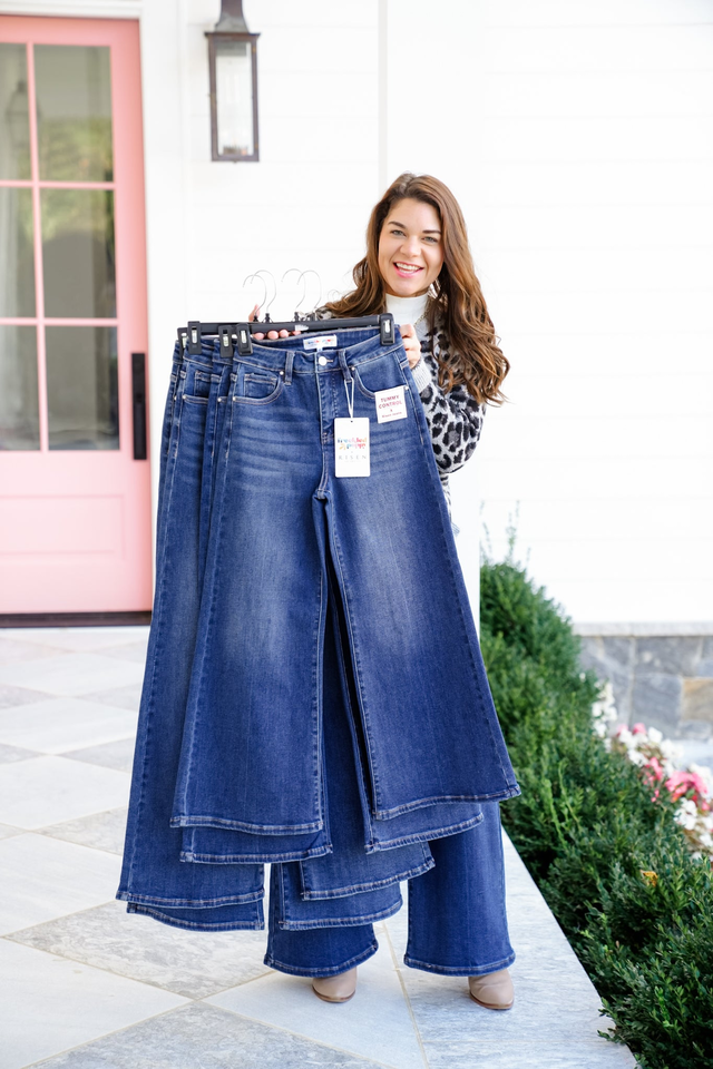 Risen The Opalite High Rise Dark Wash Tummy Control Palazzo Jeans