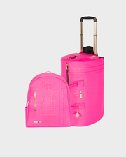 Neon Pink Apollo 2 Faux Crocodile Skin Backpack & Rolling Duffle Bag