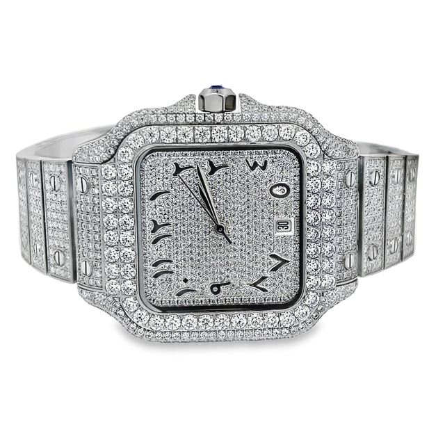 Arabic Dial Moissanite VVS Square Steel Iced Out Watch