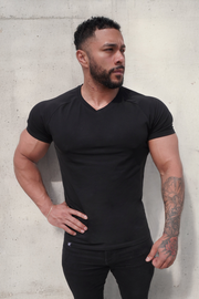 V Neck Muscle-Fit T-Shirt - Black