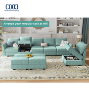 Modern Living Room Sofa Home Furniture Linen Fabric Modular Function Storage Sofa