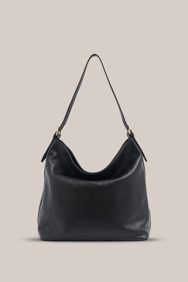 Serena Black Leather Hobo Bag