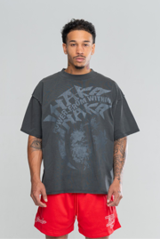 FLORAL GRUNGE REVERSE TEE - VINTAGE BLACK