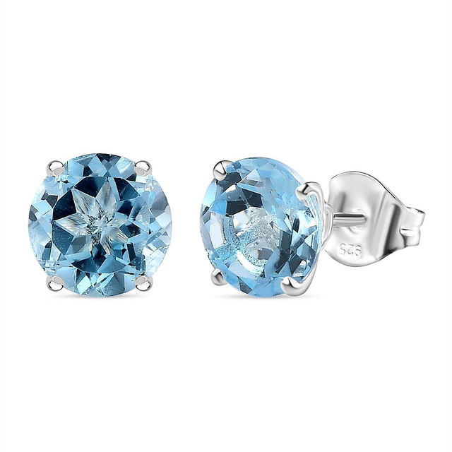 Skyblue Topaz Solitaire Stud Earrings in Sterling Silver 4.83 Ct