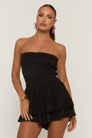 Black Shirred Textured Ruffle Playsuit - Annie