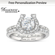 1.5-Carat Simulated Diamond Horseshoe Engraved Bridal Rings