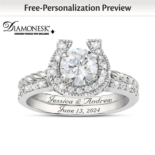 1.5-Carat Simulated Diamond Horseshoe Engraved Bridal Rings