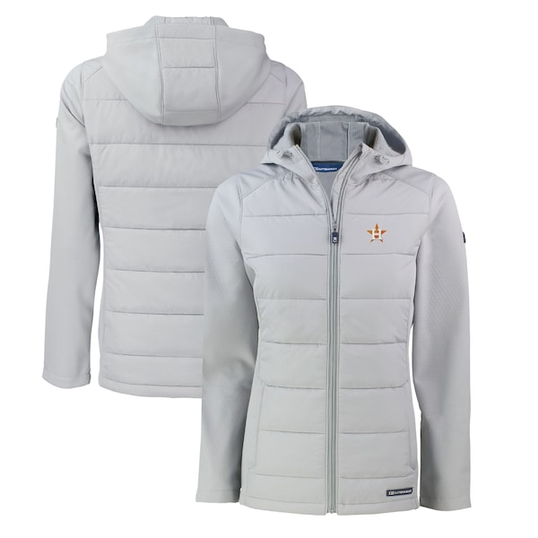 Women's Houston Astros  Cutter & Buck Gray Evoke Hybrid Eco Softshell Recycled Full-Zip Hoodie Jacket