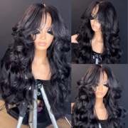 300% Density Luxury custom wigs Curtain Bangs Loose Wave Glueless 13x4 Lace Front Wigs Clear Transparent  -Amanda Hair