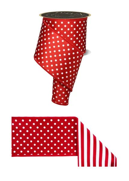 4" Small Dot/Stripe Fused Back Ribbon: Red/White - 10yds