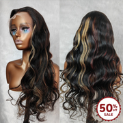 {50% Off} Tri-Colored Highlight 13x4 Body Wave Lace Front Wig