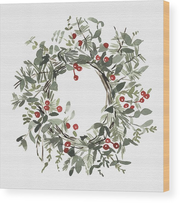 Holly Farmhouse Wreath I Wood Print