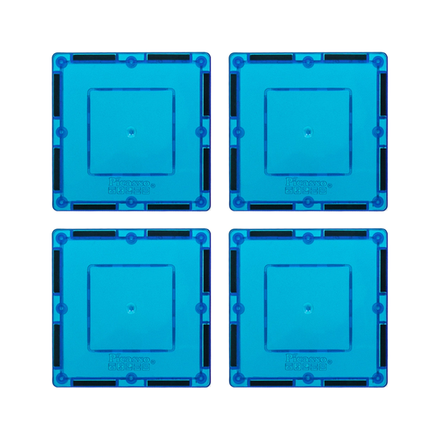 PicassoTiles 4pc Blue Magnetic Tile Light Square Pick‑A‑Part Set