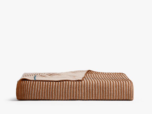 Organic Two Tone Rib Knit Throw (Bone and Tobacco)