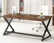 IBF Rustic Computer Desk, Farmhouse 60 inch Home Office Desk, Industrial Wood Metal Work Desk for Writing Study, Vintage Minimalist Executive Workstation PC Gaming Table in Bedroom, Rustic Brown