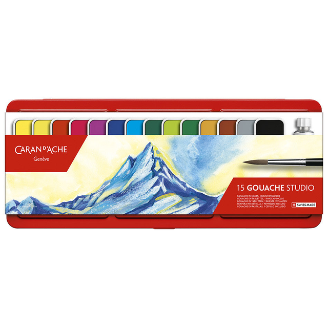 Caran d'Ache Gouache Studio Colour Tablets Tin of 15