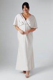 Plus Batwing Sleeve Satin Fishtail Maxi Bridesmaid Dress
