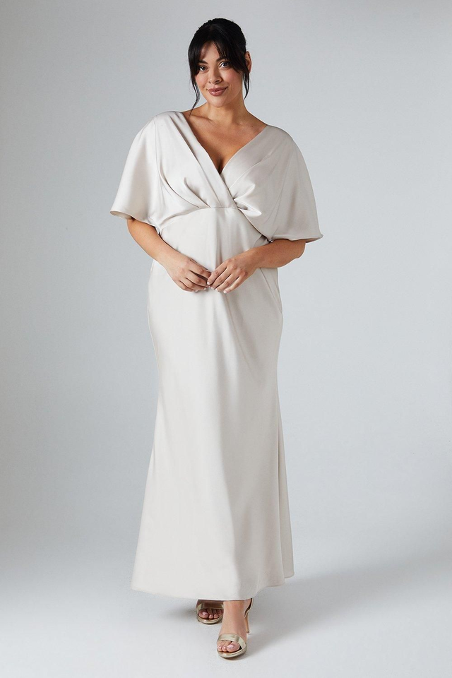 Plus Batwing Sleeve Satin Fishtail Maxi Bridesmaid Dress