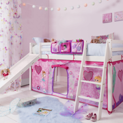 Moro Cabin Bed Midsleeper with Slide and Fairies Tent in Classic White