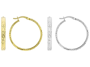 Sterling Silver & 18k Yellow Gold Over Sterling Silver 1 3/16" Diamond-Cut Hoop Earring Set of 2