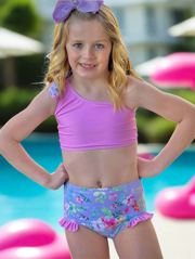 Pink & Purple Floral One Shoulder Bikini Swimsuit