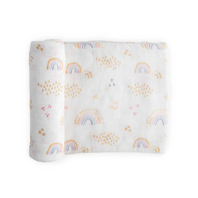 Deluxe Muslin Swaddle Blanket - Rainbows & Raindrops