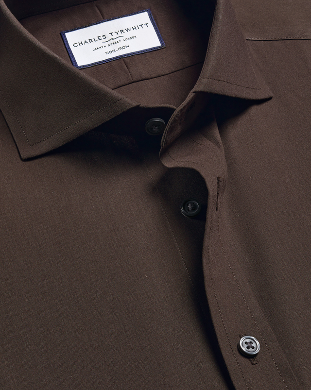 Non-Iron Stretch Poplin Shirt - Chocolate