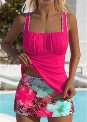 Contrast Binding Mid Waisted Floral Print Tankini Set