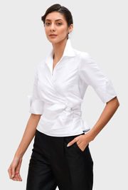 White dupioni wrap top