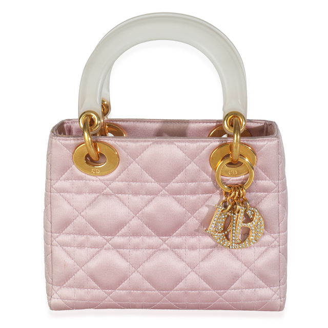 Vintage Pink Satin Cannage Embellished Charm Mini Lady Dior