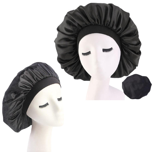 Black Extra Large & Regular Wide Band Silky Bonnet Set