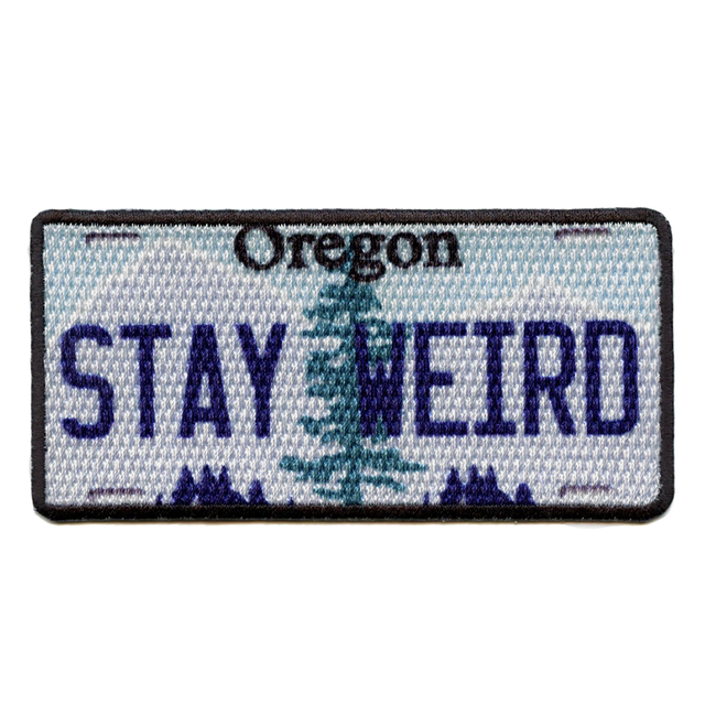 Oregon State License Plate Patch Stay Weird Trees Sublimated Iron On