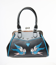 Banned 1950s Black Leatherette Swallows Handbag