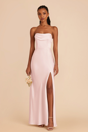 Mia Matte Satin Dress - Pale Blush