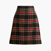 Plaid wool-blend A-line mini skirt