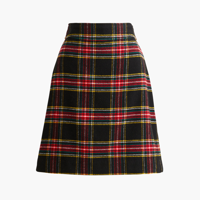 Plaid wool-blend A-line mini skirt