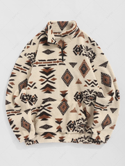 ZAFUL Faux Sherpa Tribal Ethnic Print Quarter Zip Teddy Sweatshirt