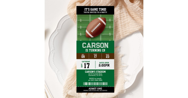 Football Birthday Party Ticket Invitation