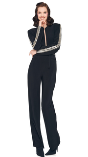 STUD ZIP FRONT STRAIGHT LEG JUMPSUIT