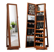 2-in-1 Lockable Mirrored 360° Rotating Jewelry Armoire