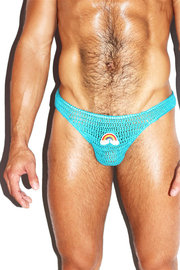 Foxy Rainbow Crochet Bikini Brief- Blue