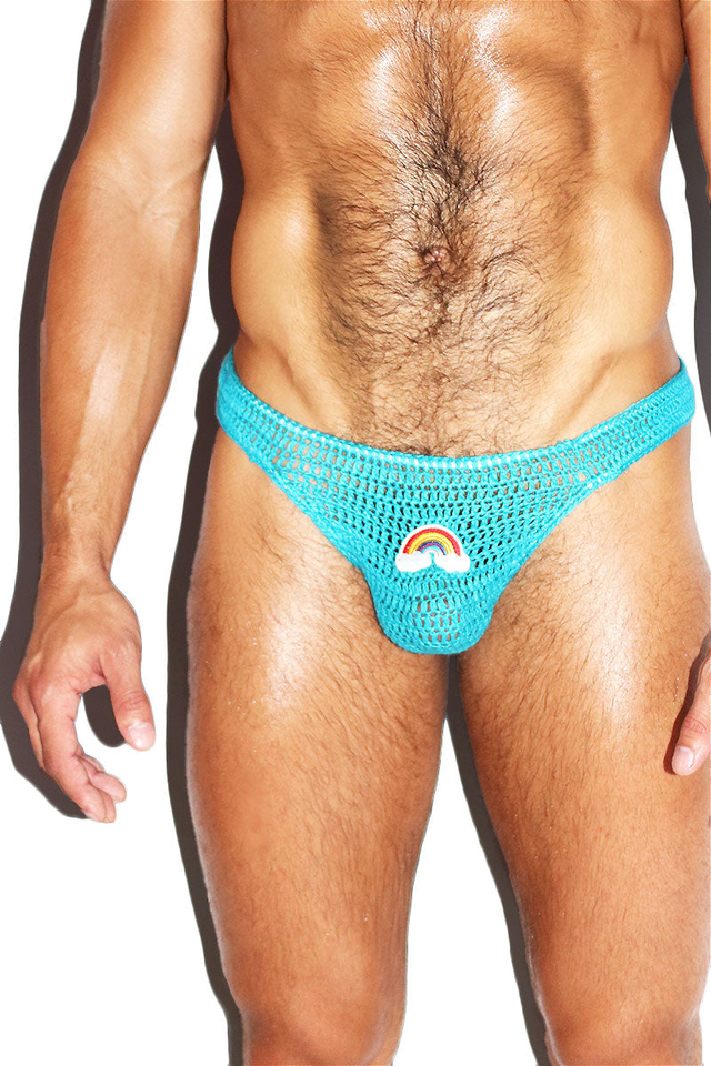 Foxy Rainbow Crochet Bikini Brief- Blue