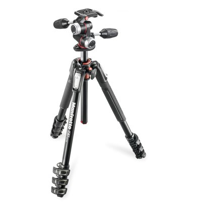 Manfrotto 190 kit - Aluminum 4-section Horizontal Column Tripod with 3 Way Head