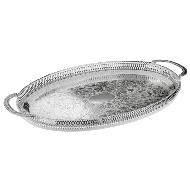 English Silver Plate Oval Tray with Handles