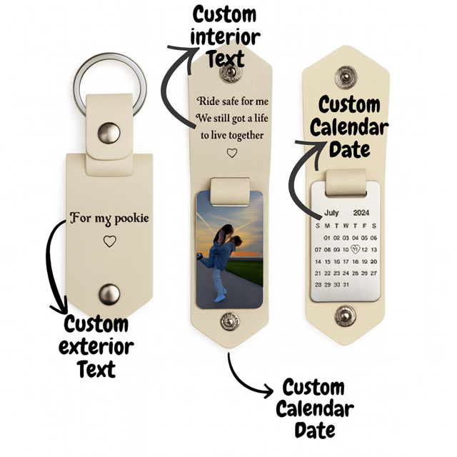 Personalized Photo and Calendar Leather Keychain with Custom Text Christmas Gifts for Him