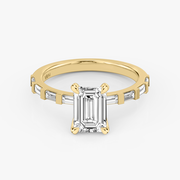 The Baguette Bar Emerald Engagement Ring | Pavé Band | Yellow Gold