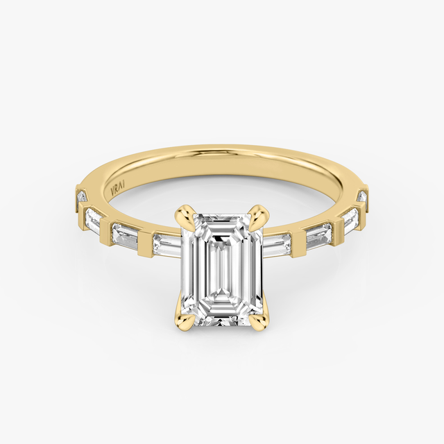 The Baguette Bar Emerald Engagement Ring | Pavé Band | Yellow Gold