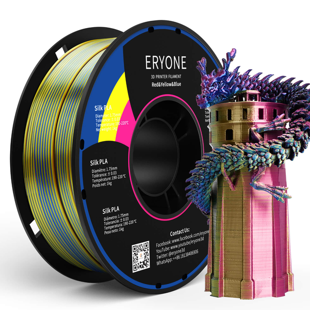 ERYONE Triple-Color Silk PLA Filament for 3D Printers,1kg (2.2LBS)/Spool 1.75mm,Accuracy +/- 0.03 mm